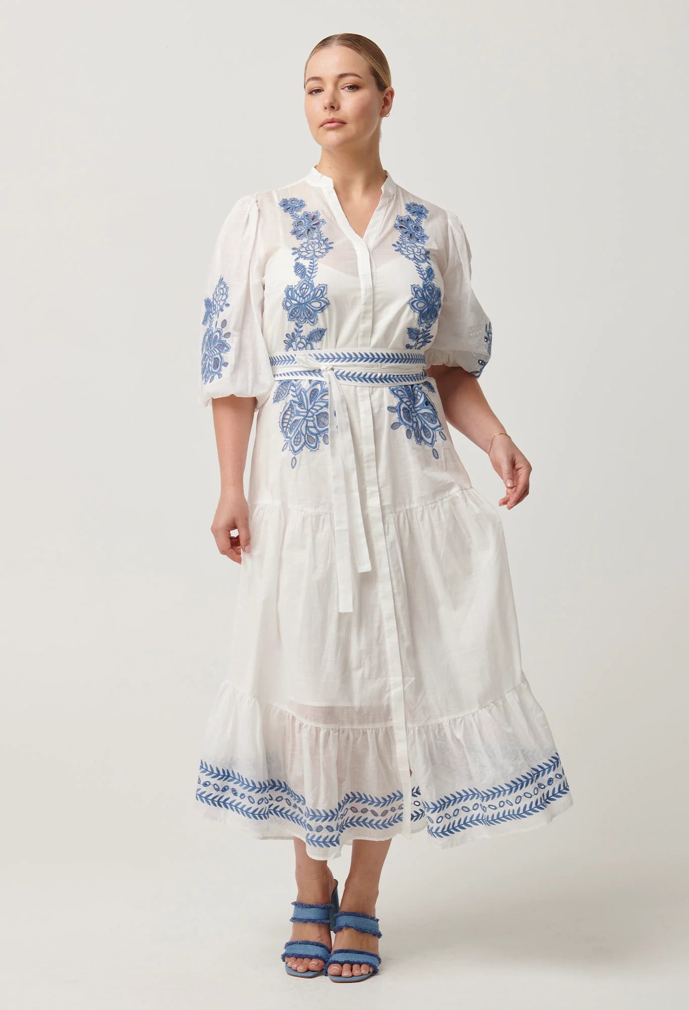 Shop Gabriette Embroidered Cotton Slub Dress in Milk - OnceWas