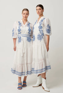 Shop Gabriette Embroidered Cotton Slub Dress in Milk - OnceWas