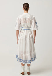 Shop Gabriette Embroidered Cotton Slub Dress in Milk - OnceWas