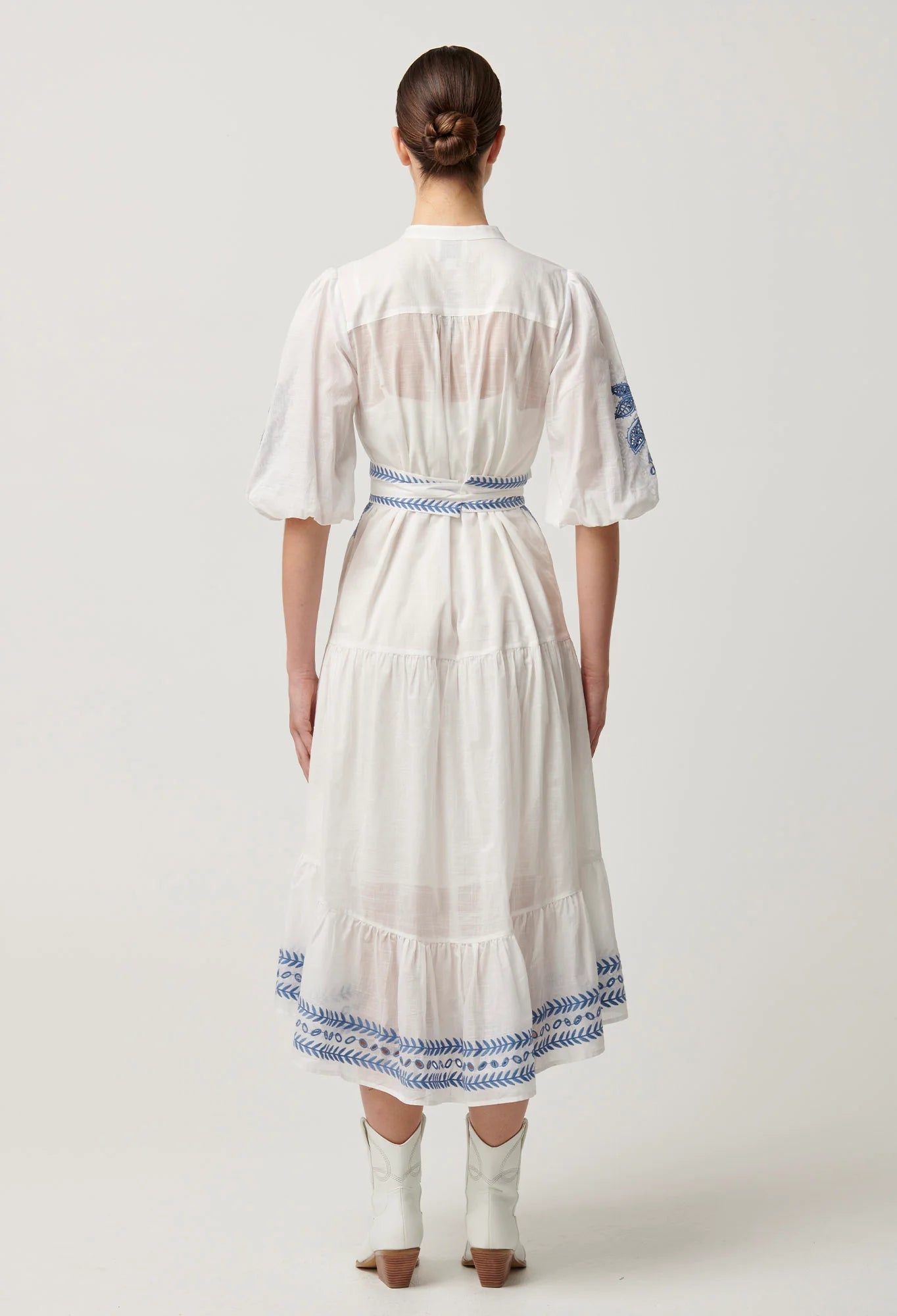 Shop Gabriette Embroidered Cotton Slub Dress in Milk - OnceWas