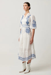 Shop Gabriette Embroidered Cotton Slub Dress in Milk - OnceWas