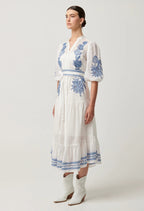 Shop Gabriette Embroidered Cotton Slub Dress in Milk - OnceWas