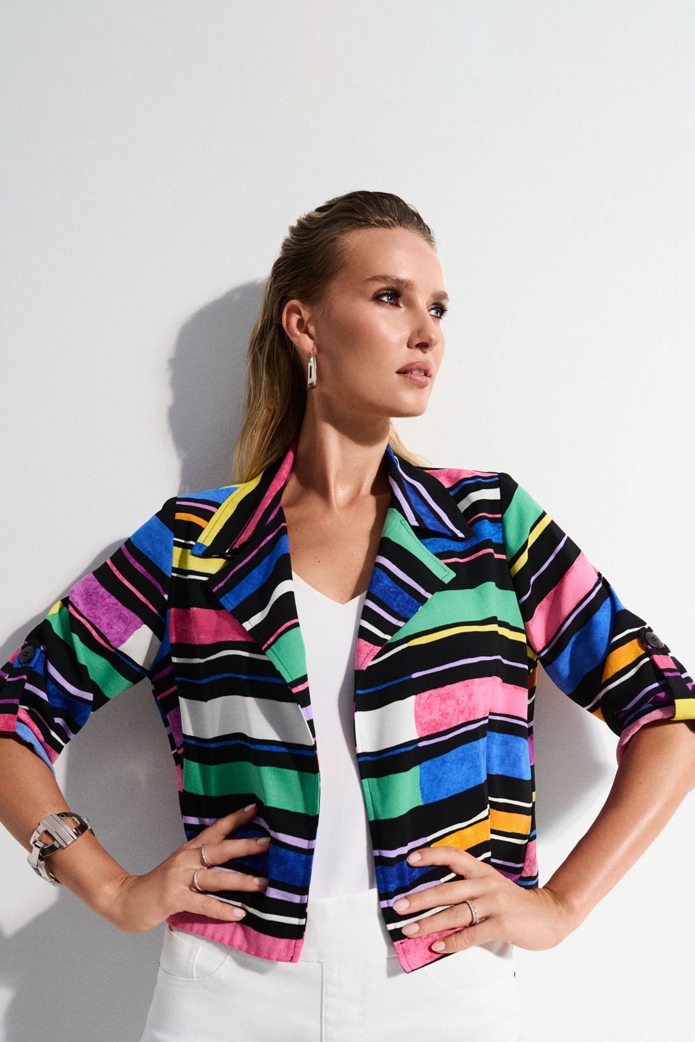 Shop Gauze Stripe Print Short Boxy Blazer - JOSEPH RIBKOFF