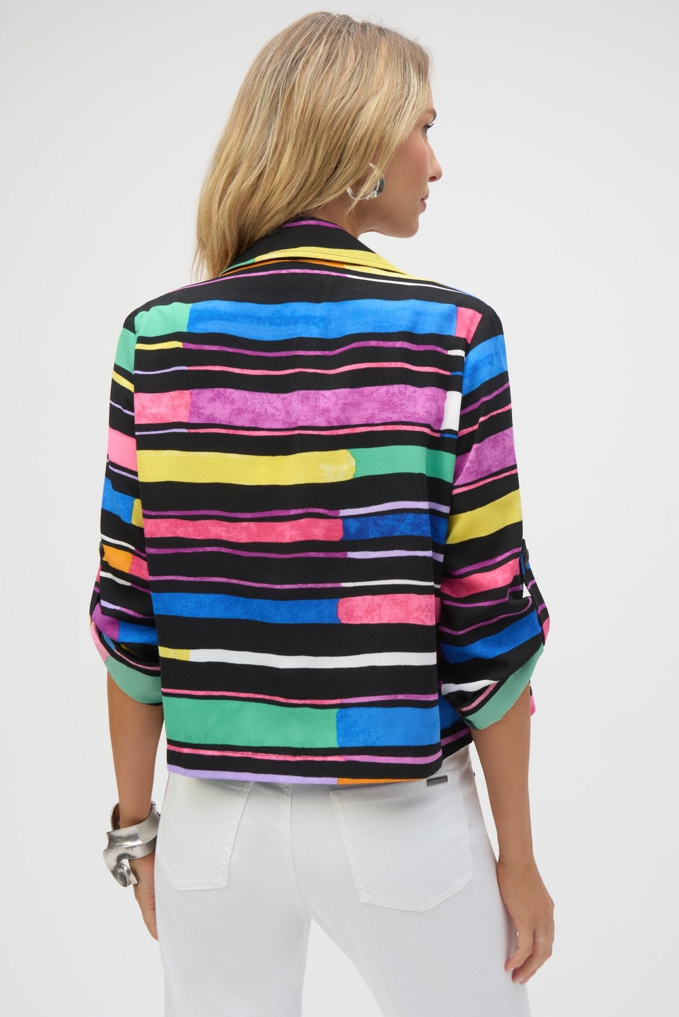 Shop Gauze Stripe Print Short Boxy Blazer - JOSEPH RIBKOFF