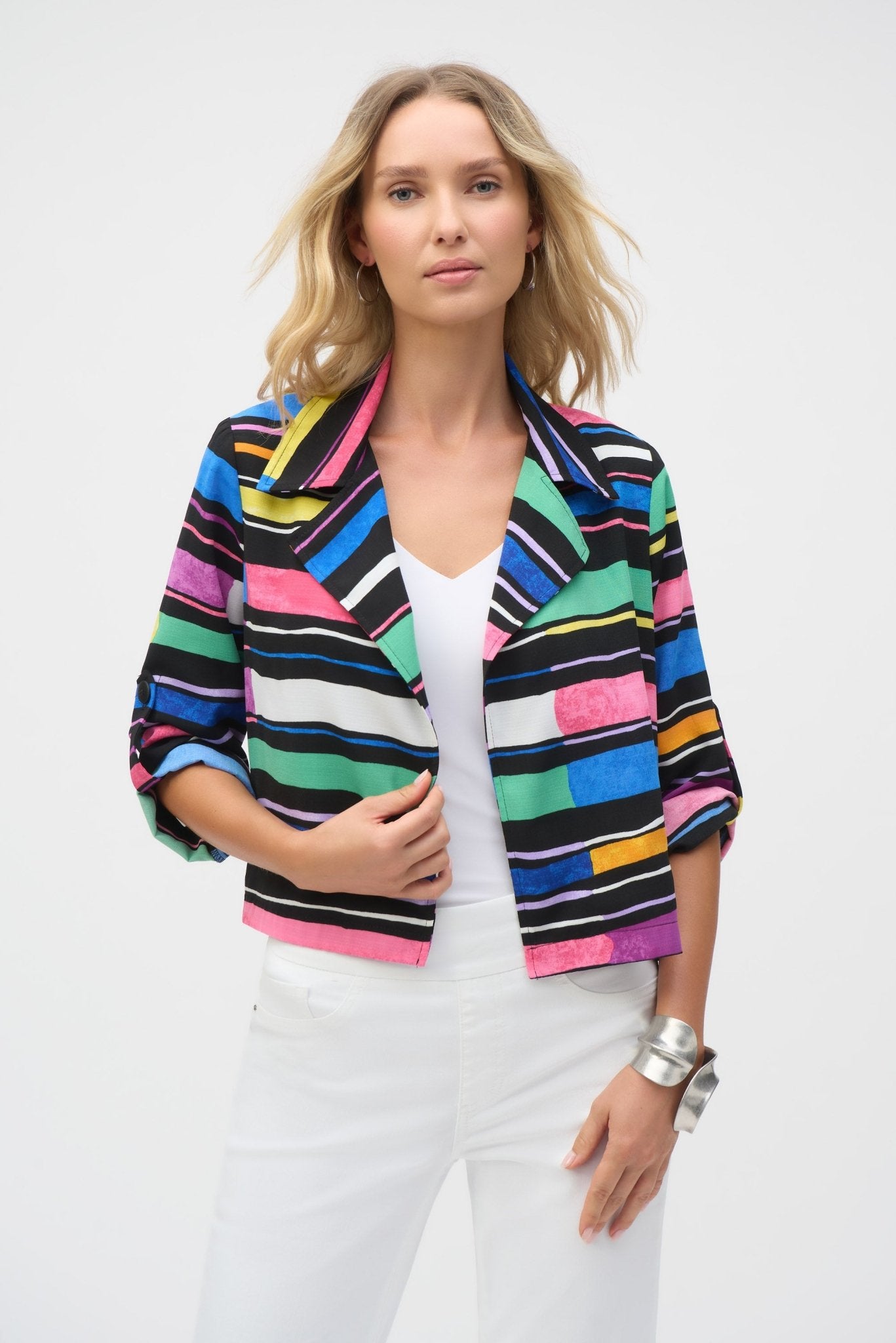 Shop Gauze Stripe Print Short Boxy Blazer - JOSEPH RIBKOFF