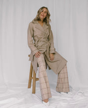 Shop Getty Ponte Flared Pant │ Oatmeal Check - ONCEWAS