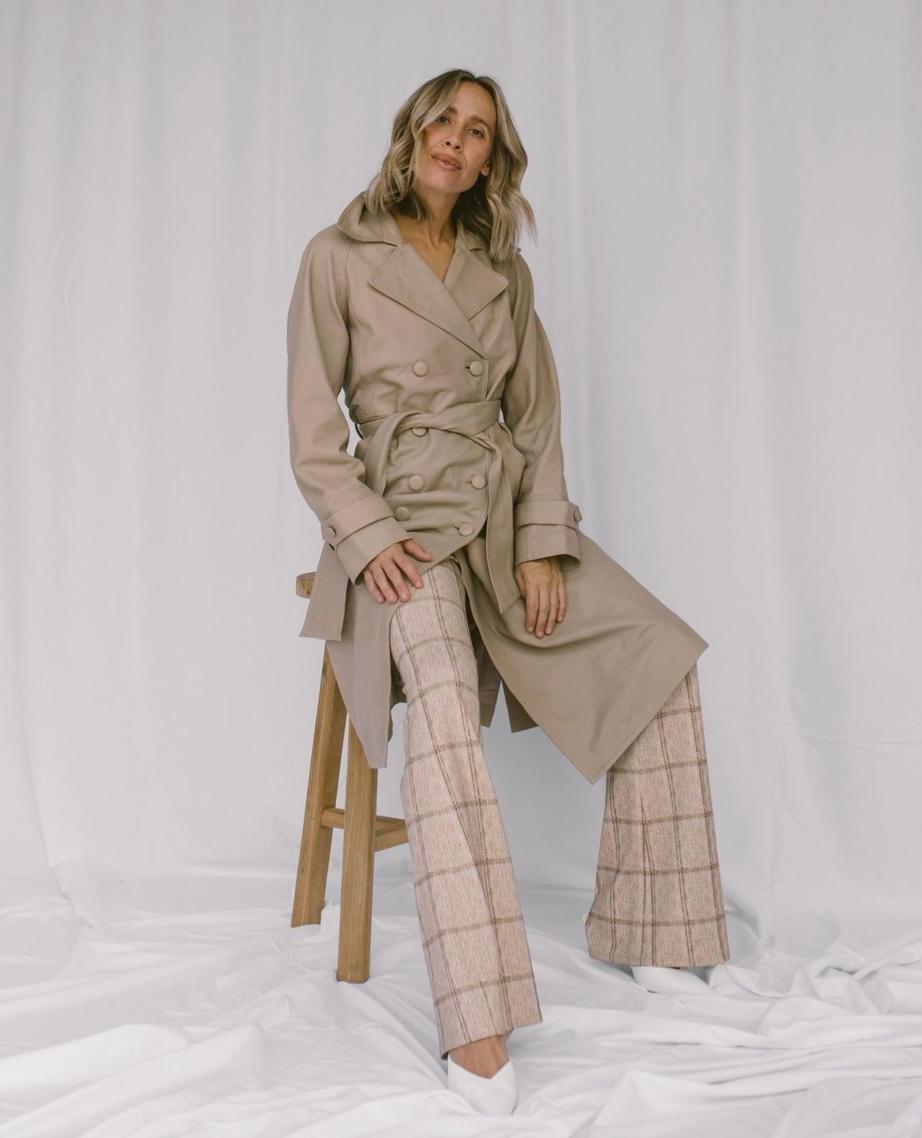 Shop Getty Ponte Flared Pant │ Oatmeal Check - ONCEWAS