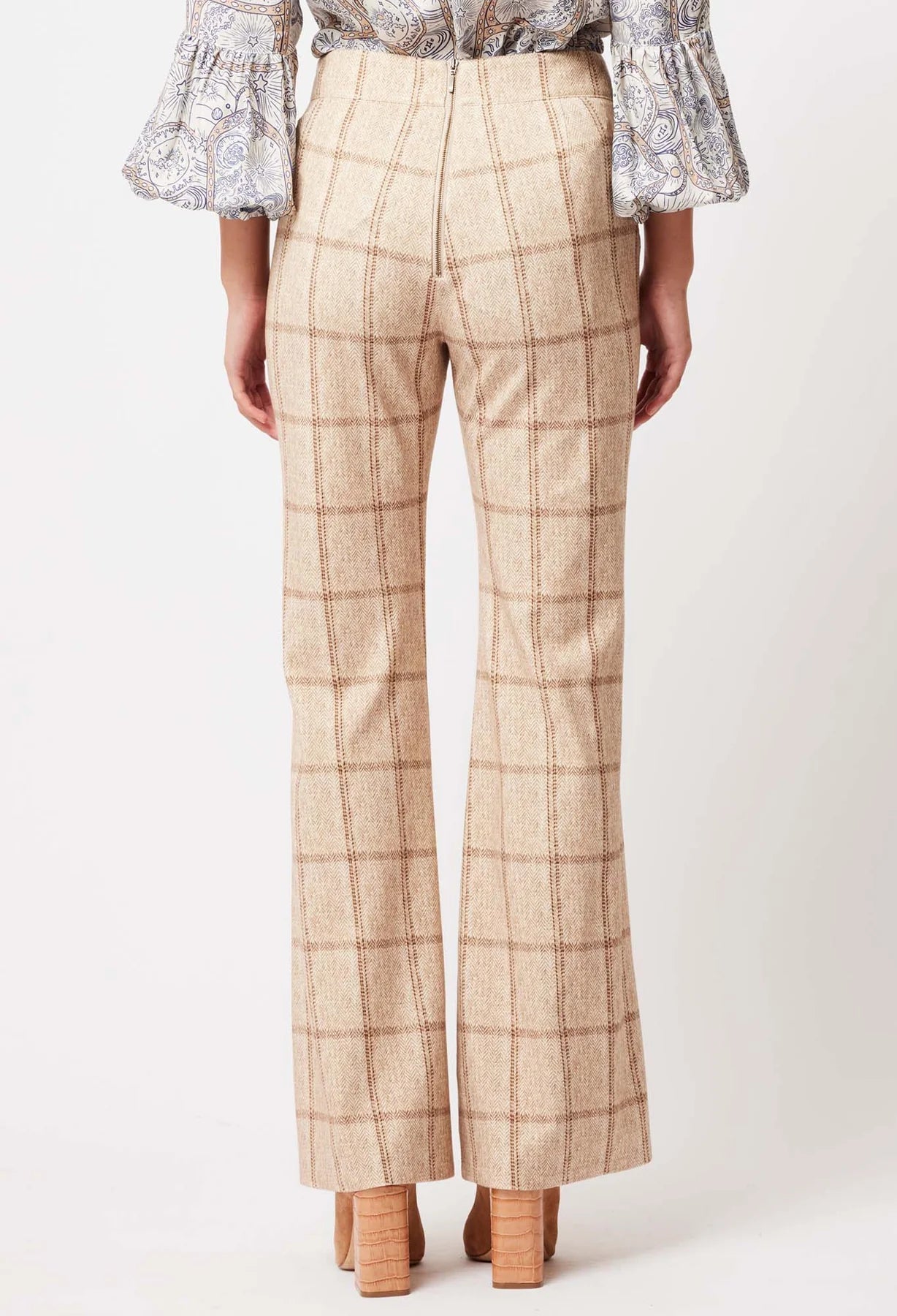 Shop Getty Ponte Flared Pant │ Oatmeal Check - ONCEWAS