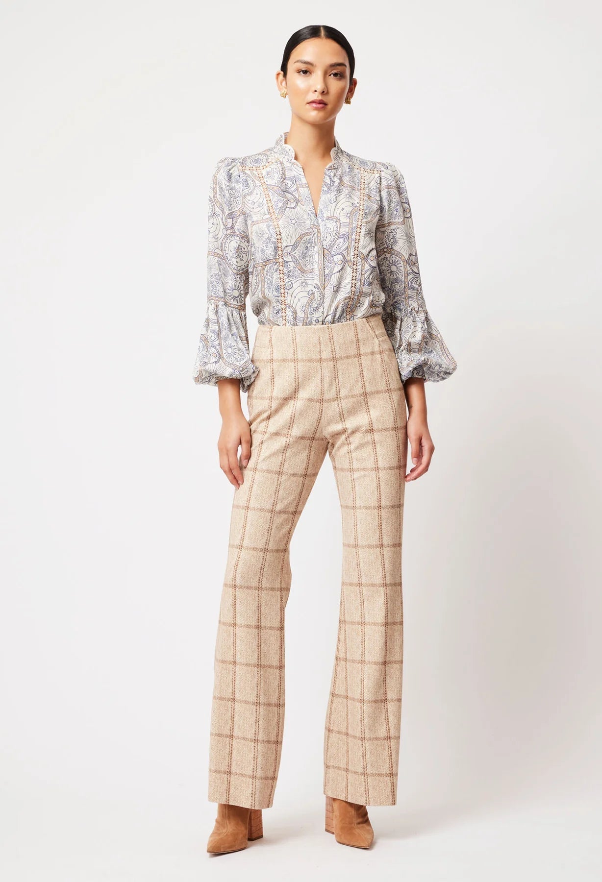 Shop Getty Ponte Flared Pant │ Oatmeal Check - ONCEWAS