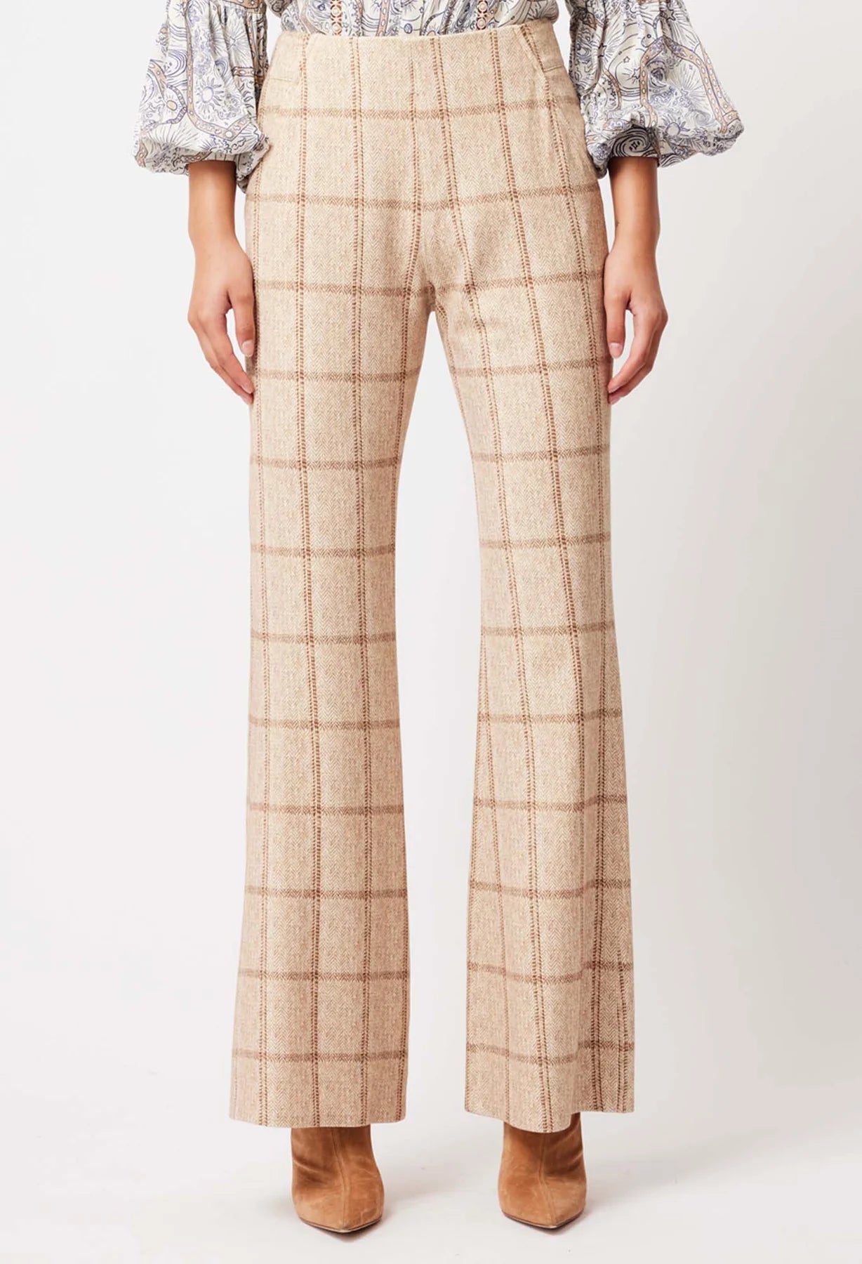 Shop Getty Ponte Flared Pant │ Oatmeal Check - ONCEWAS