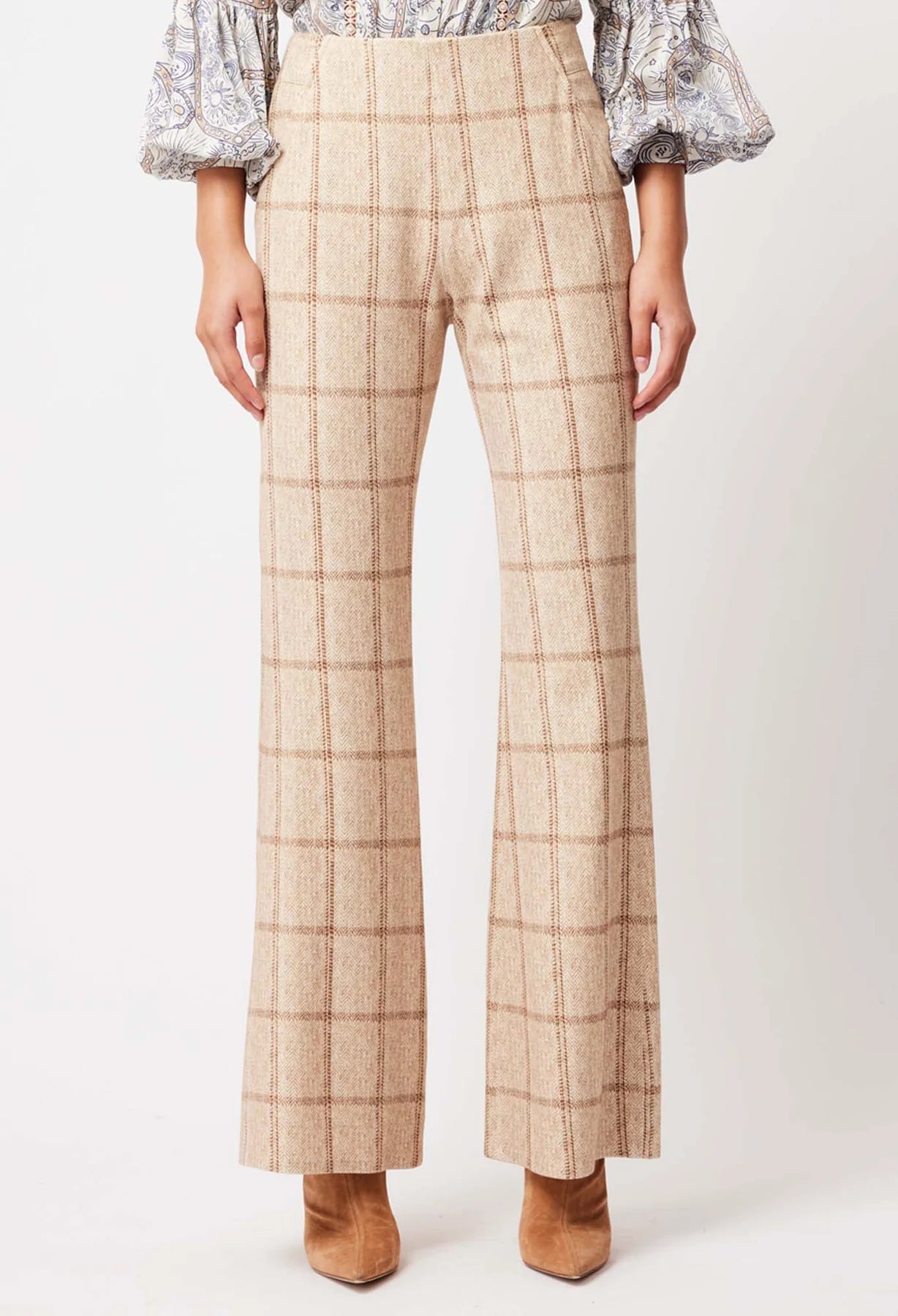 Shop Getty Ponte Flared Pant │ Oatmeal Check - ONCEWAS
