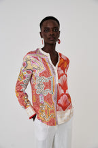 Shop Herzen's Angelegenheit Shiny Silk Blouse in Tomato Multi - Herzen's Angelegenheit