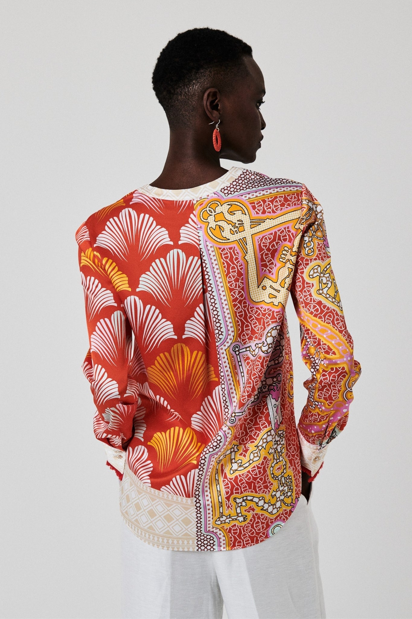 Shop Herzen's Angelegenheit Shiny Silk Blouse in Tomato Multi - Herzen's Angelegenheit