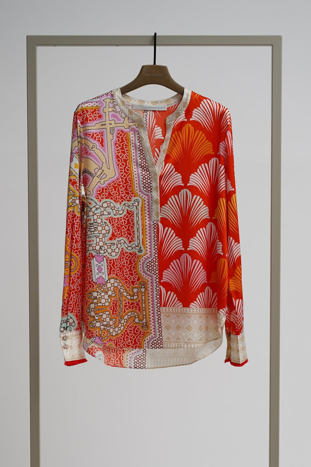 Shop Herzen's Angelegenheit Shiny Silk Blouse in Tomato Multi - Herzen's Angelegenheit