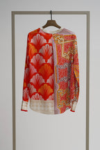 Shop Herzen's Angelegenheit Shiny Silk Blouse in Tomato Multi - Herzen's Angelegenheit