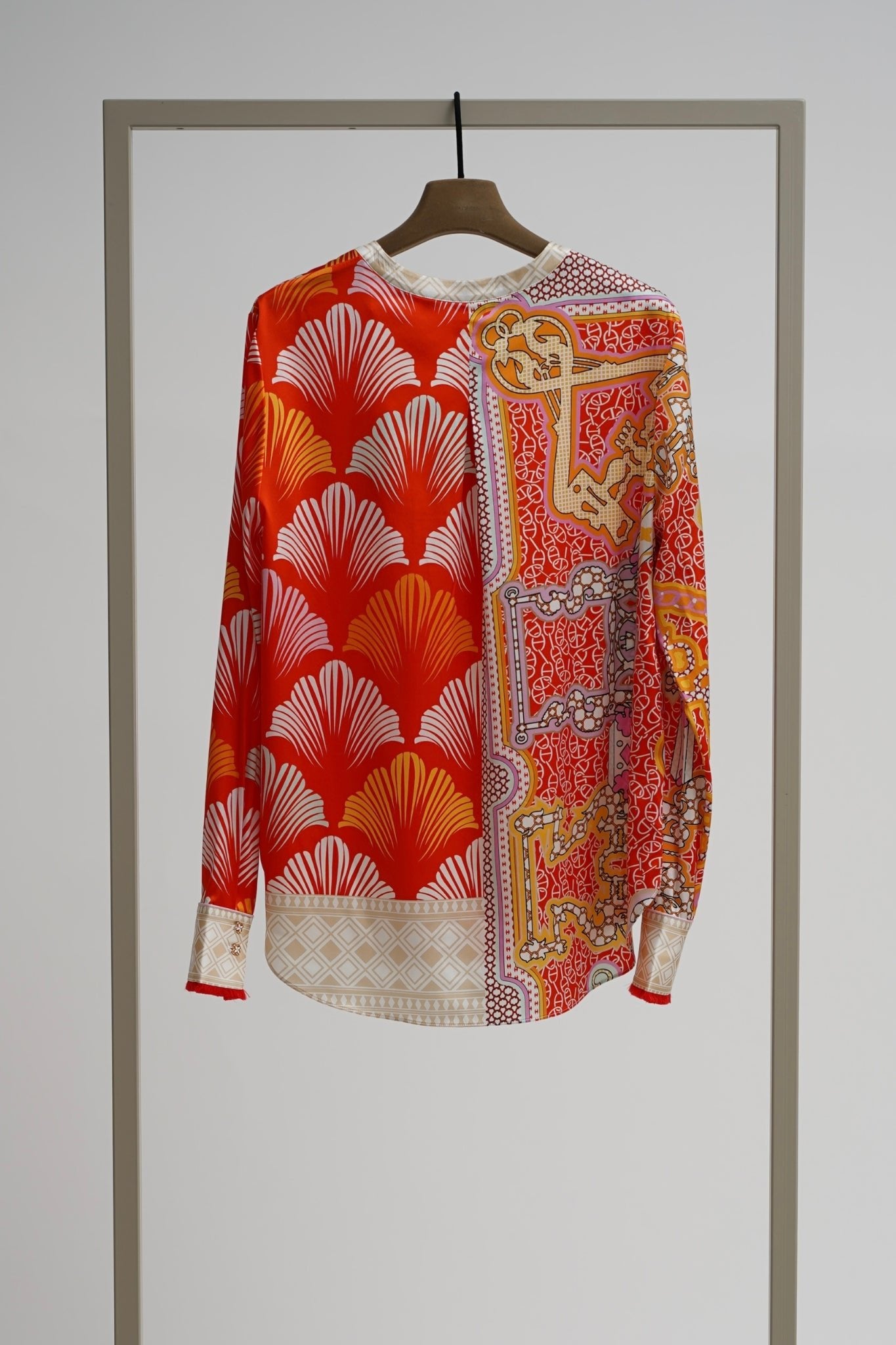 Shop Herzen's Angelegenheit Shiny Silk Blouse in Tomato Multi - Herzen's Angelegenheit