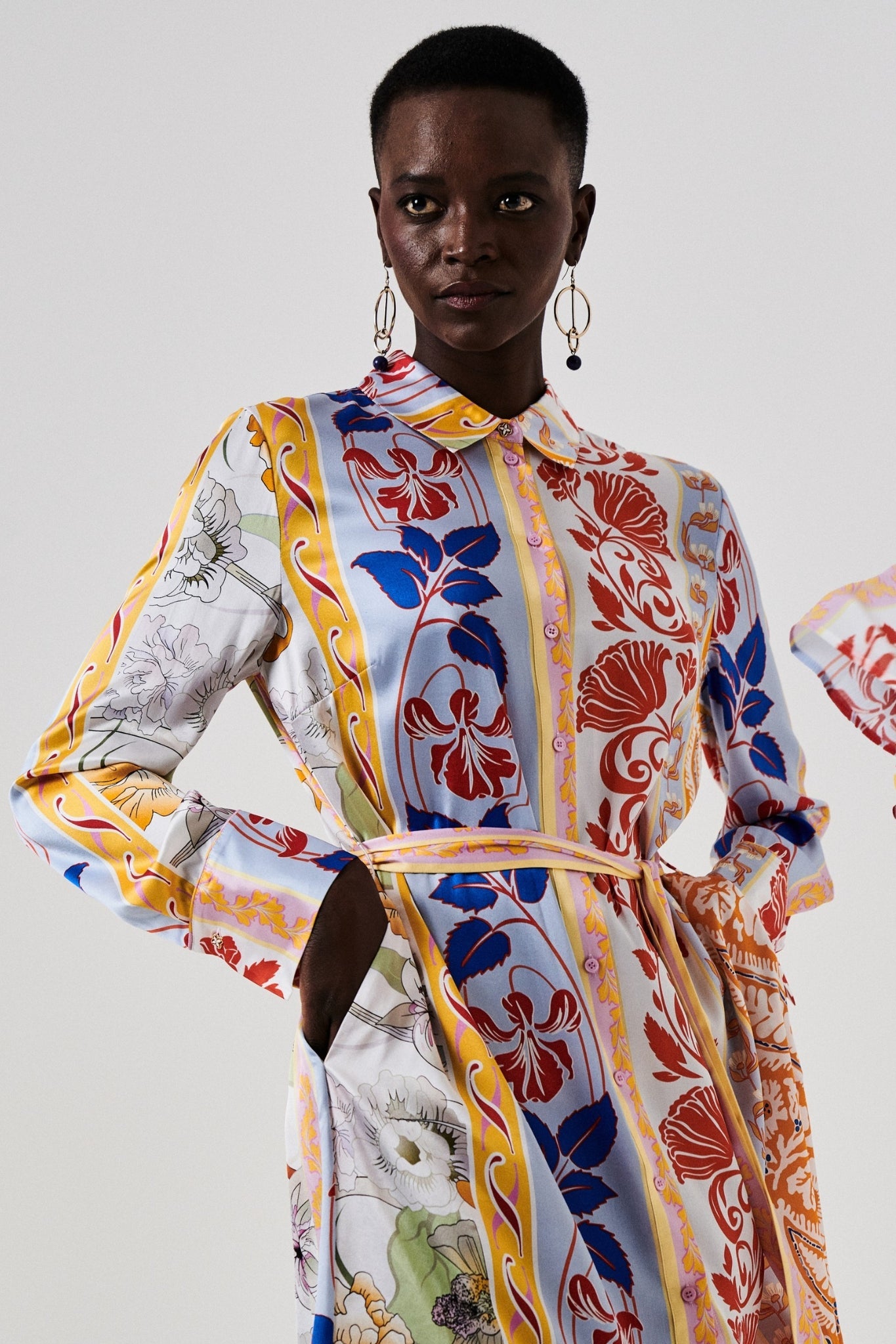 Shop Herzen's Angelegenheit Shiny Silk Kleid Dress in Tomato Multi - Herzen's Angelegenheit