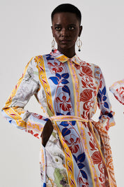 Shop Herzen's Angelegenheit Shiny Silk Kleid Dress in Tomato Multi - Herzen's Angelegenheit