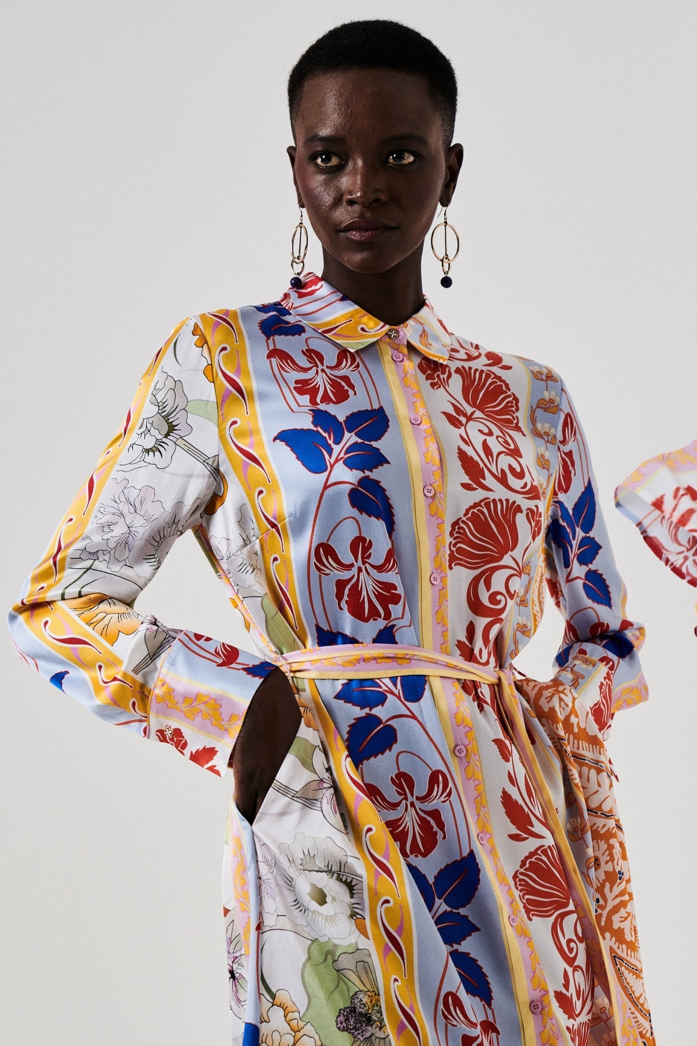 Shop Herzen's Angelegenheit Shiny Silk Kleid Dress in Tomato Multi - Herzen's Angelegenheit