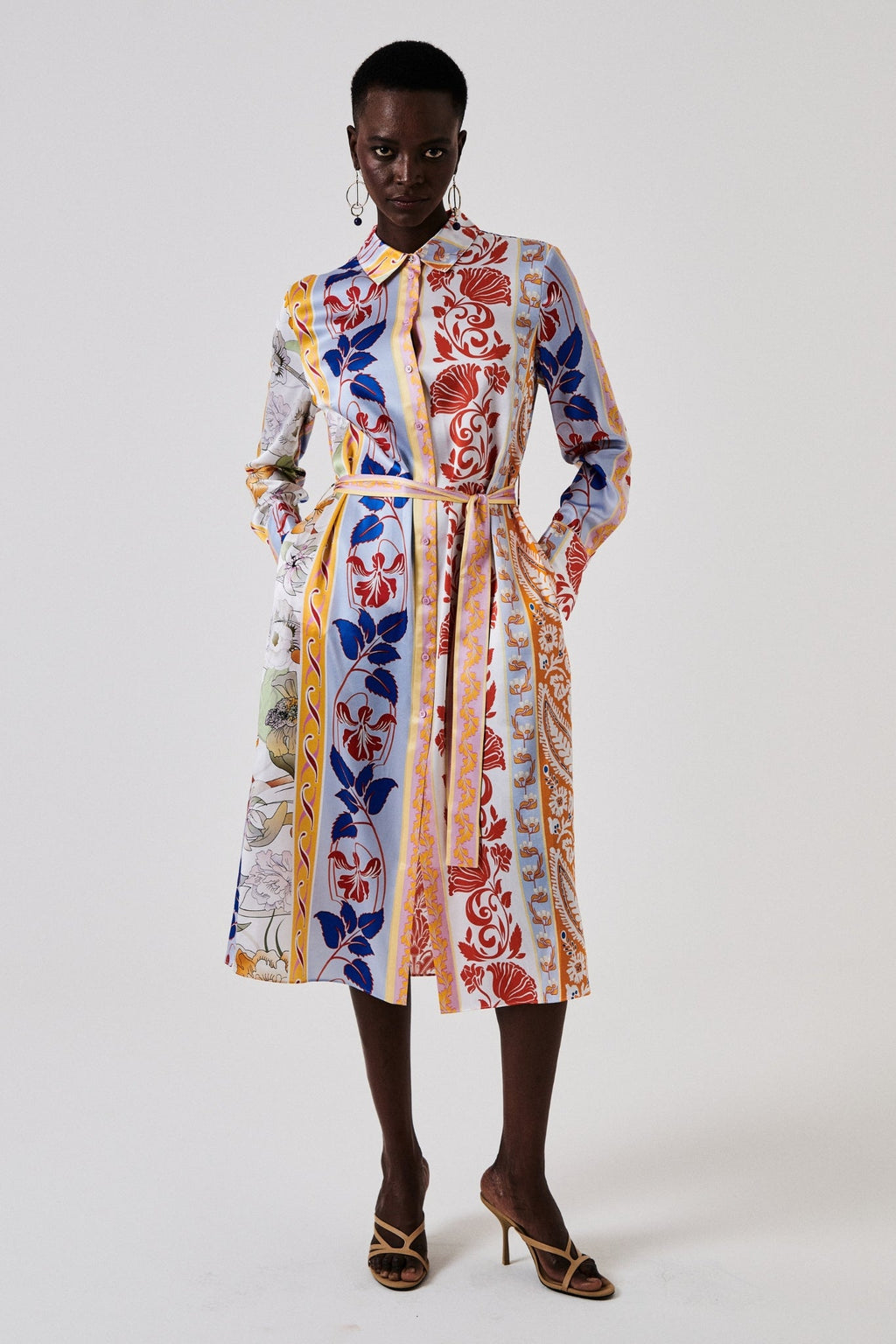 Shop Herzen's Angelegenheit Shiny Silk Kleid Dress in Tomato Multi - Herzen's Angelegenheit