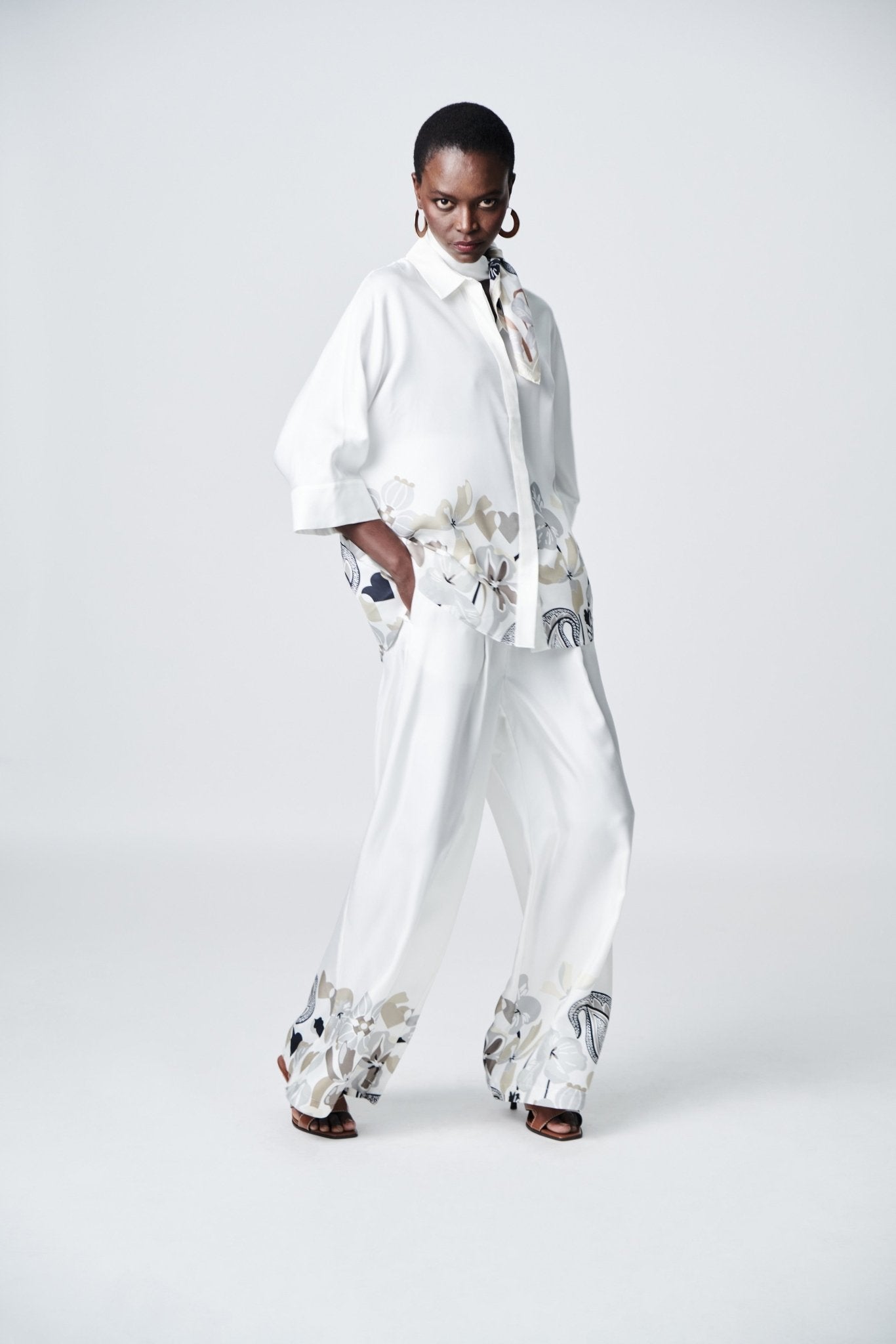 Shop Herzens Silk Blouse Aluminium Super White Multi - Herzens