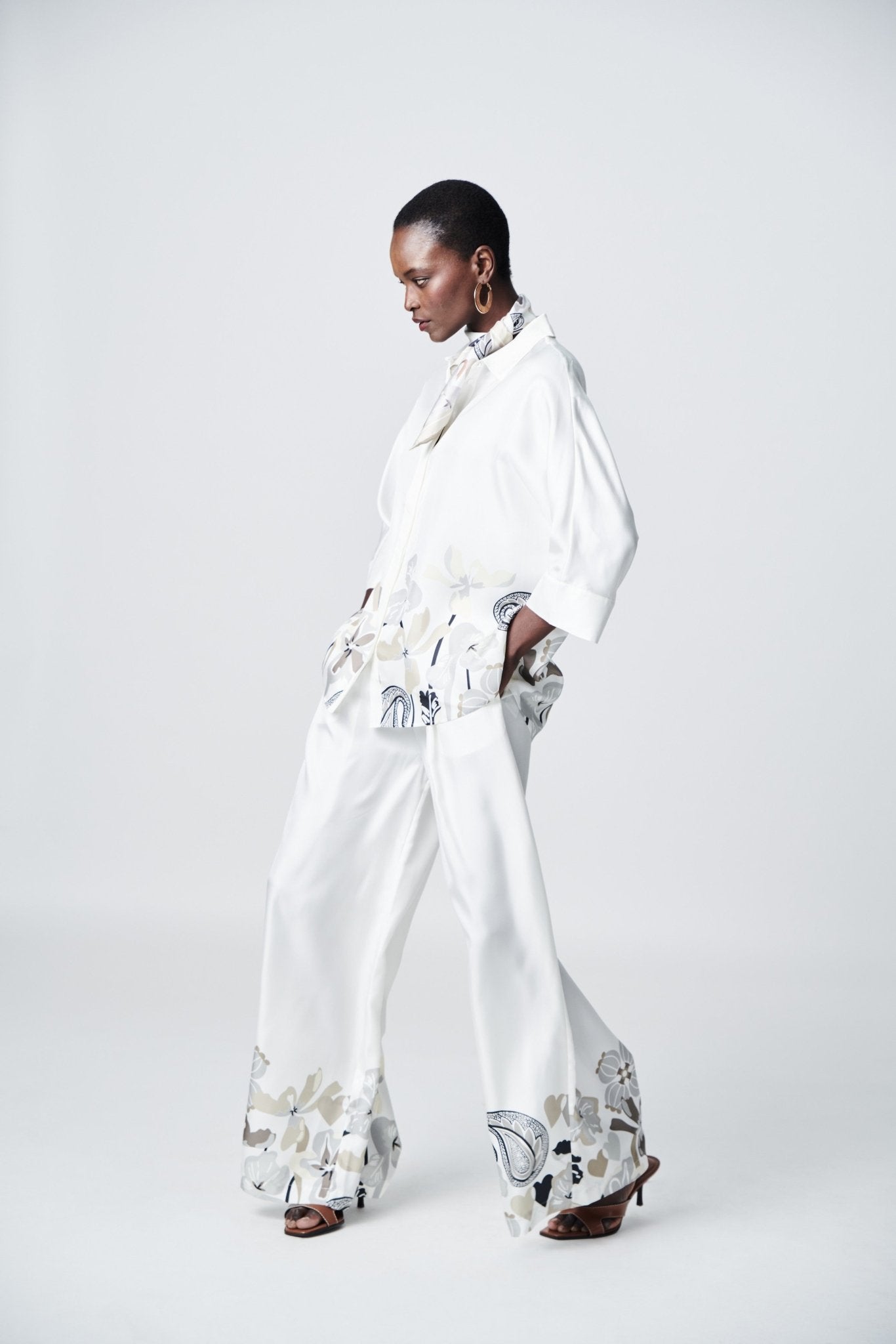 Shop Herzens Silk Blouse Aluminium Super White Multi - Herzens