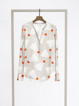 Herzens Silk Blouse Pearls Kumquats Azurro Multi