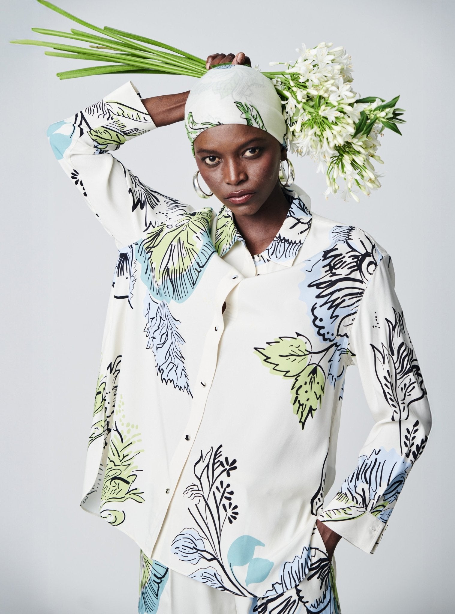 Shop Herzens Silk Blouse Sap Green Multi - Herzens