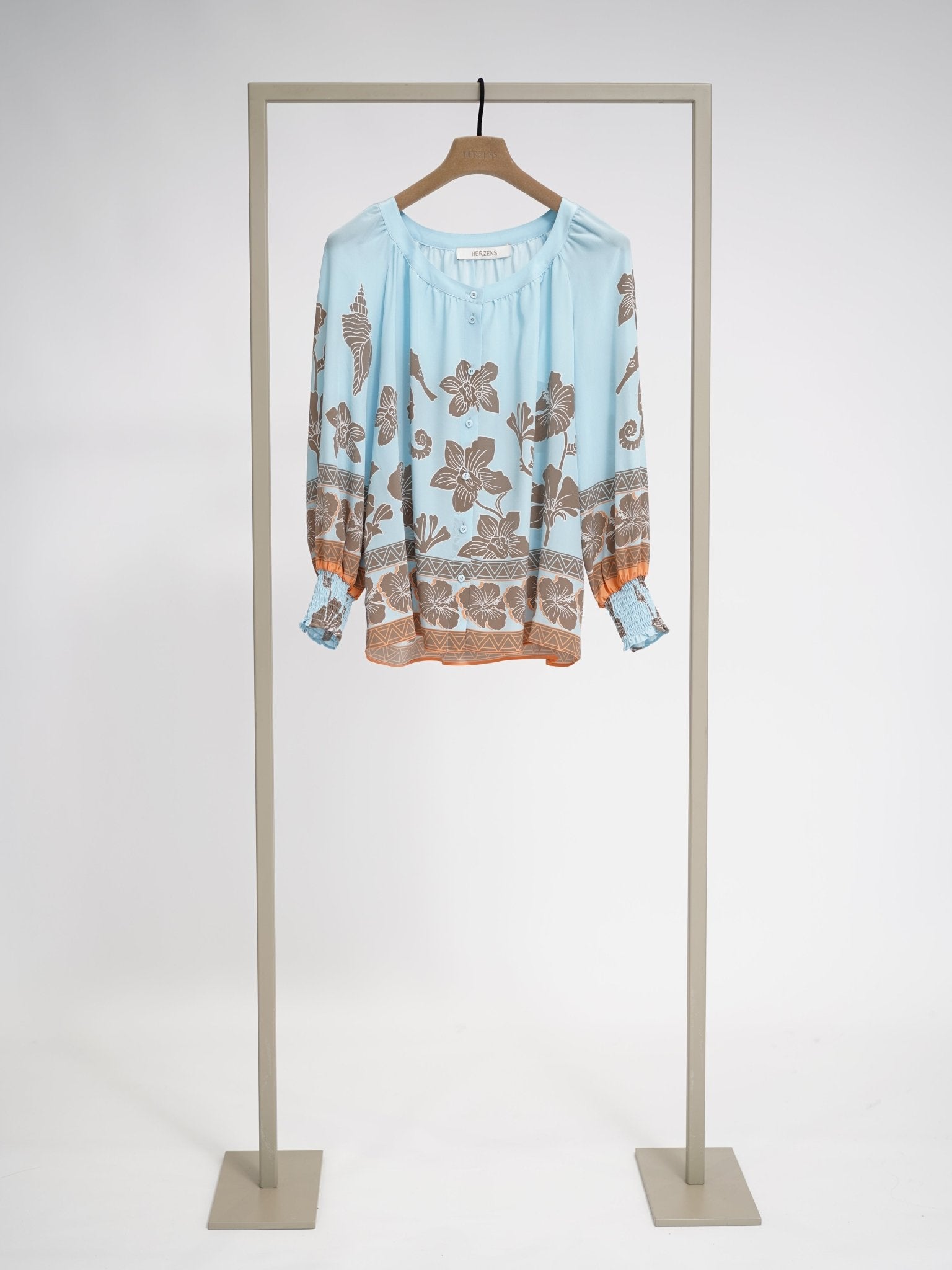 Shop Herzens Silk Blouse Turquoise Orange Tannin - Herzens