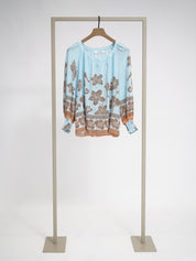 Shop Herzens Silk Blouse Turquoise Orange Tannin - Herzens