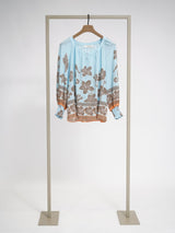 Herzens Silk Blouse Turquoise Orange Tannin
