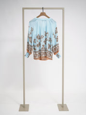 Shop Herzens Silk Blouse Turquoise Orange Tannin - Herzens