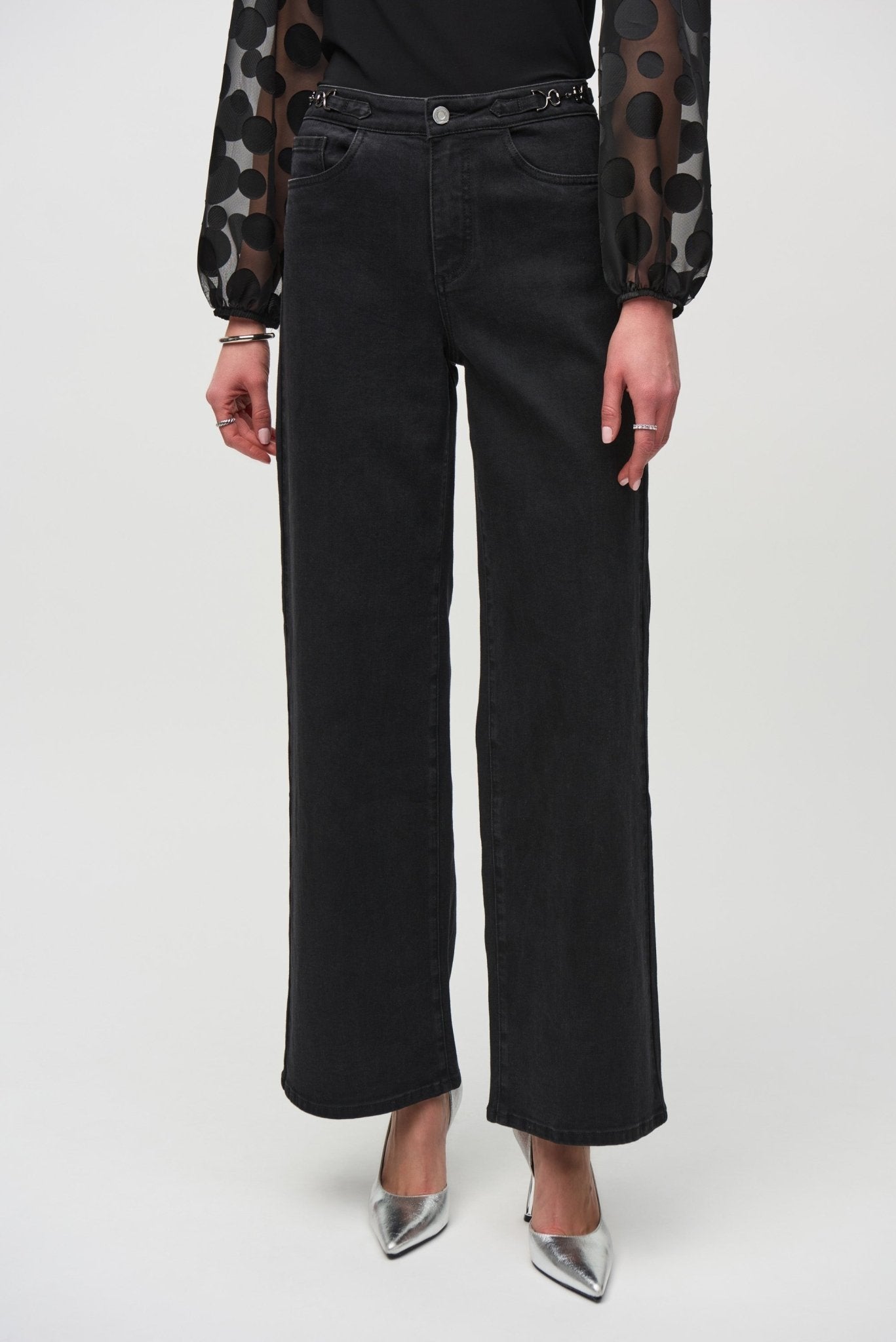 Shop High - Rise Wide - Leg Denim Pants Style 244947 | Black - Joseph Ribkoff