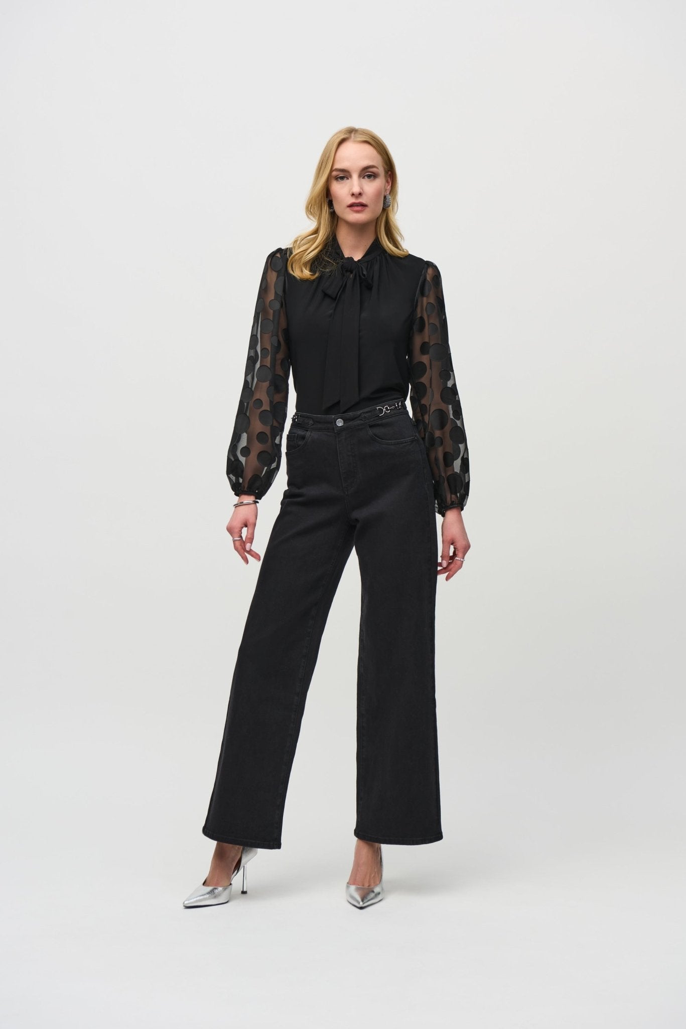 Shop High - Rise Wide - Leg Denim Pants Style 244947 | Black - Joseph Ribkoff