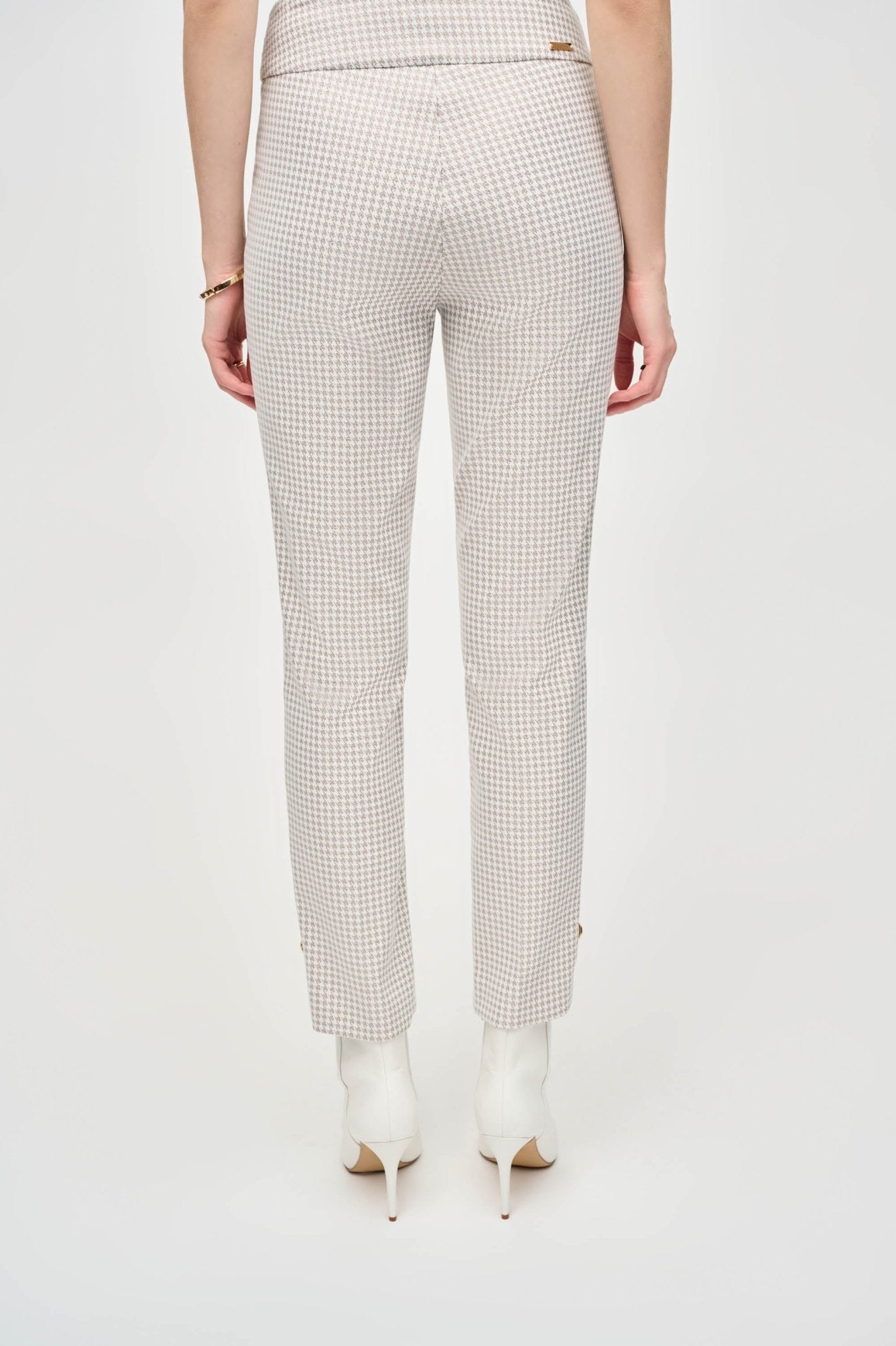 Shop Houndstooth Jacquard Slim Fit Pants Style 243180 | Beige/Off-White - Joseph Ribkoff