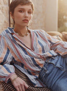 Shop Ina Cotton Blouse │ Blue/Rust Stripe - Marie Louise de Monterey