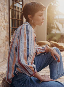 Shop Ina Cotton Blouse │ Blue/Rust Stripe - Marie Louise de Monterey