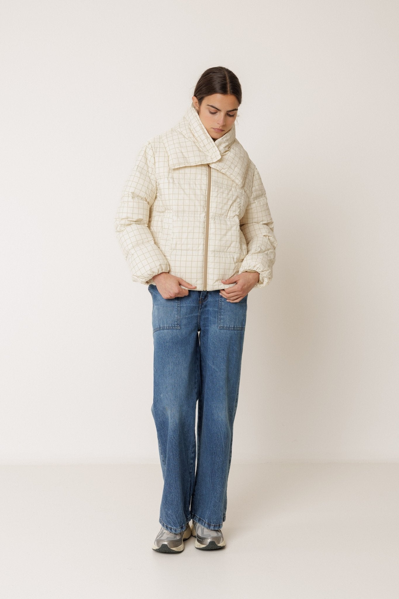 Shop Indi & Cold Cropped Checked Puffer Jacket - Indi & Cold
