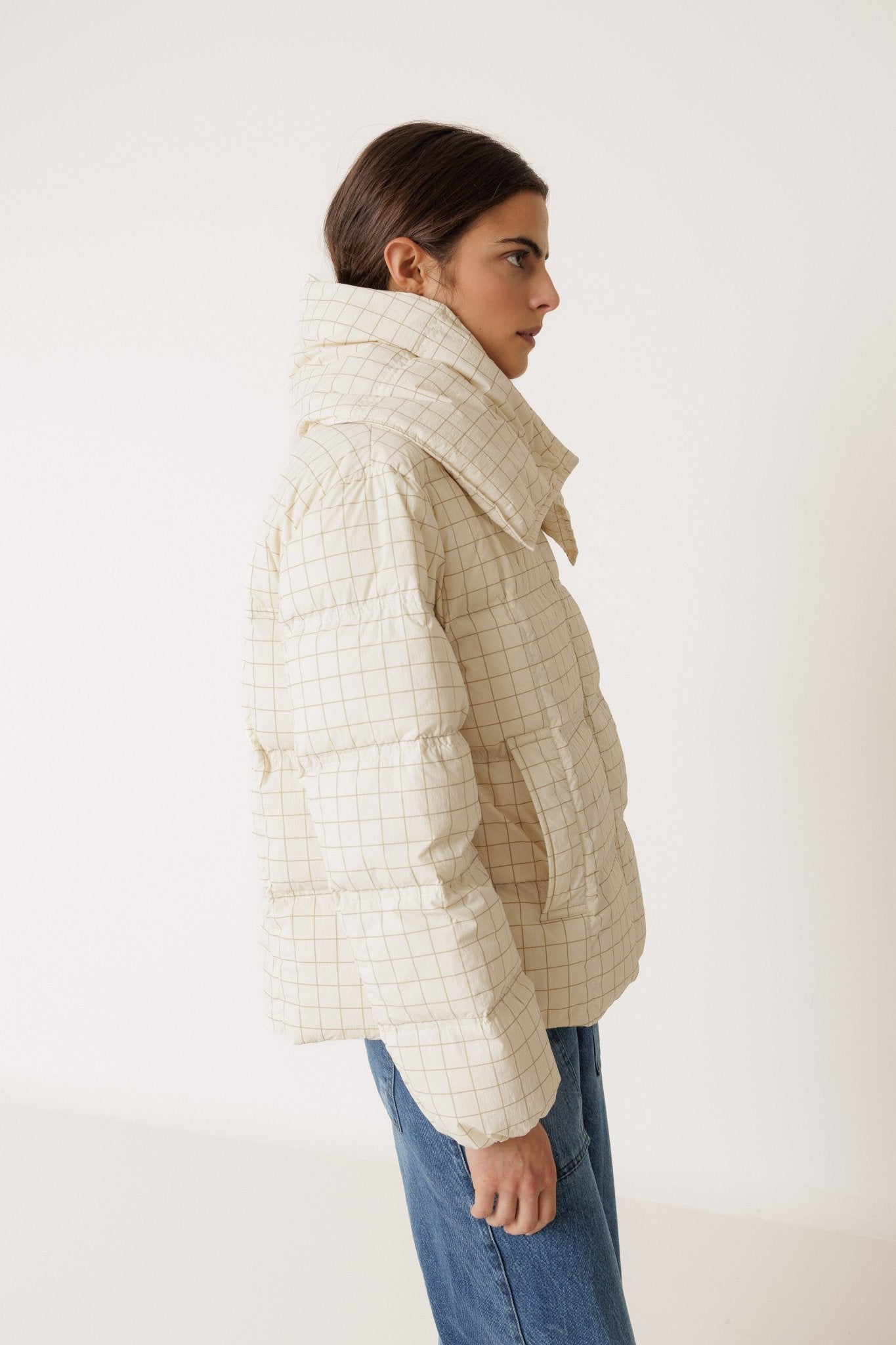 Shop Indi & Cold Cropped Checked Puffer Jacket - Indi & Cold