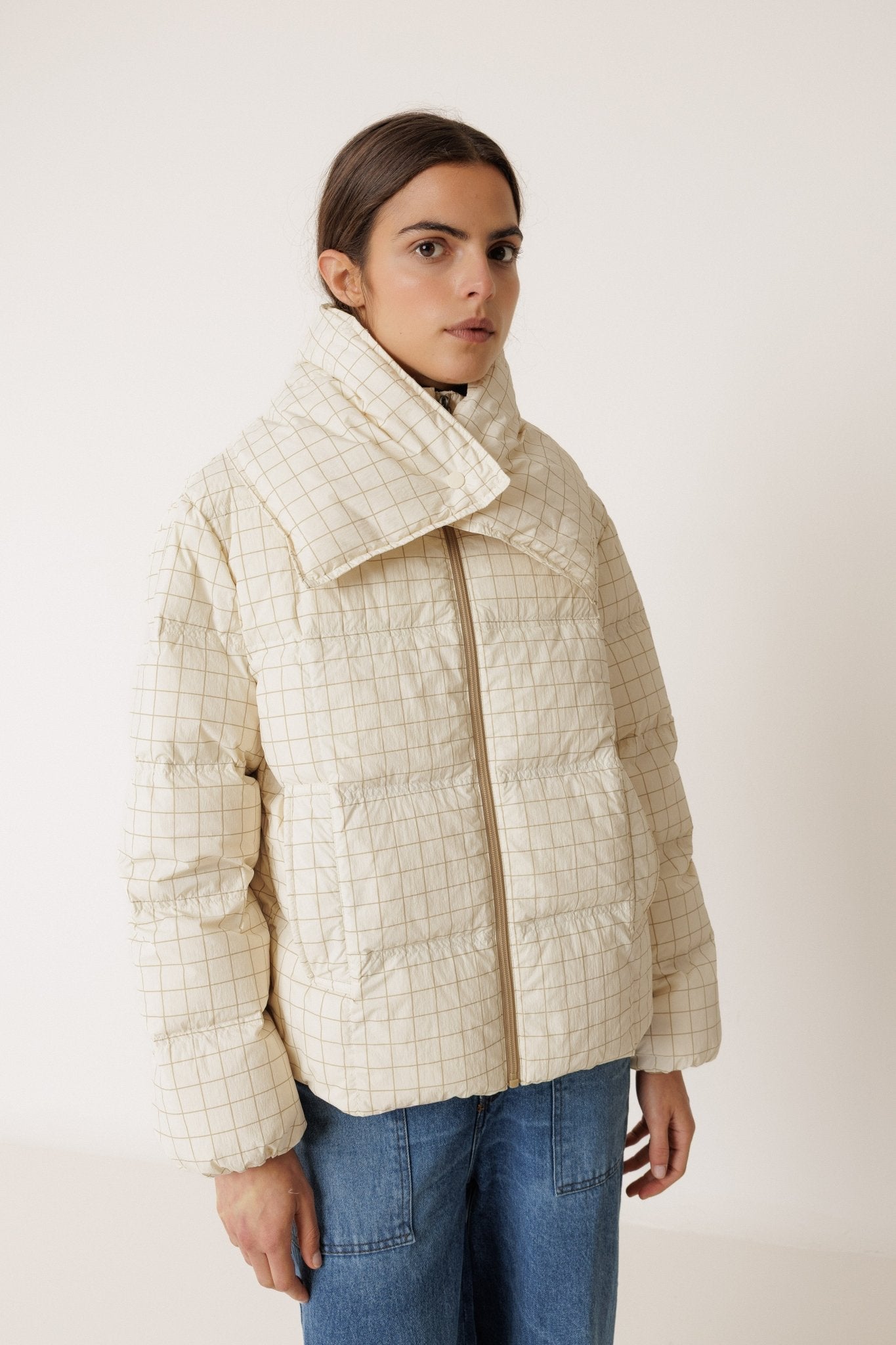 Shop Indi & Cold Cropped Checked Puffer Jacket - Indi & Cold