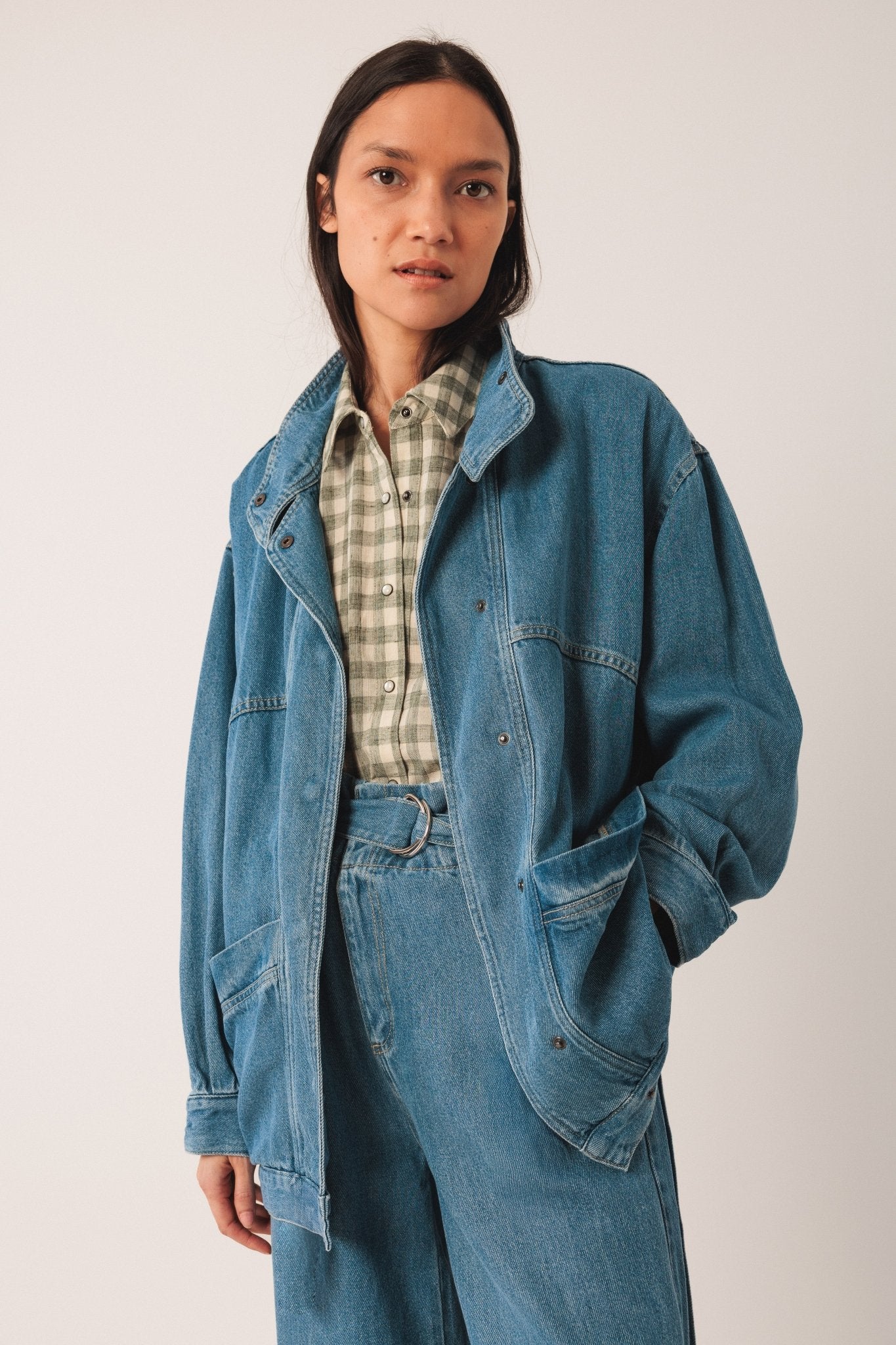Shop Indi & Cold Denim Belted Jacket - Indi & Cold