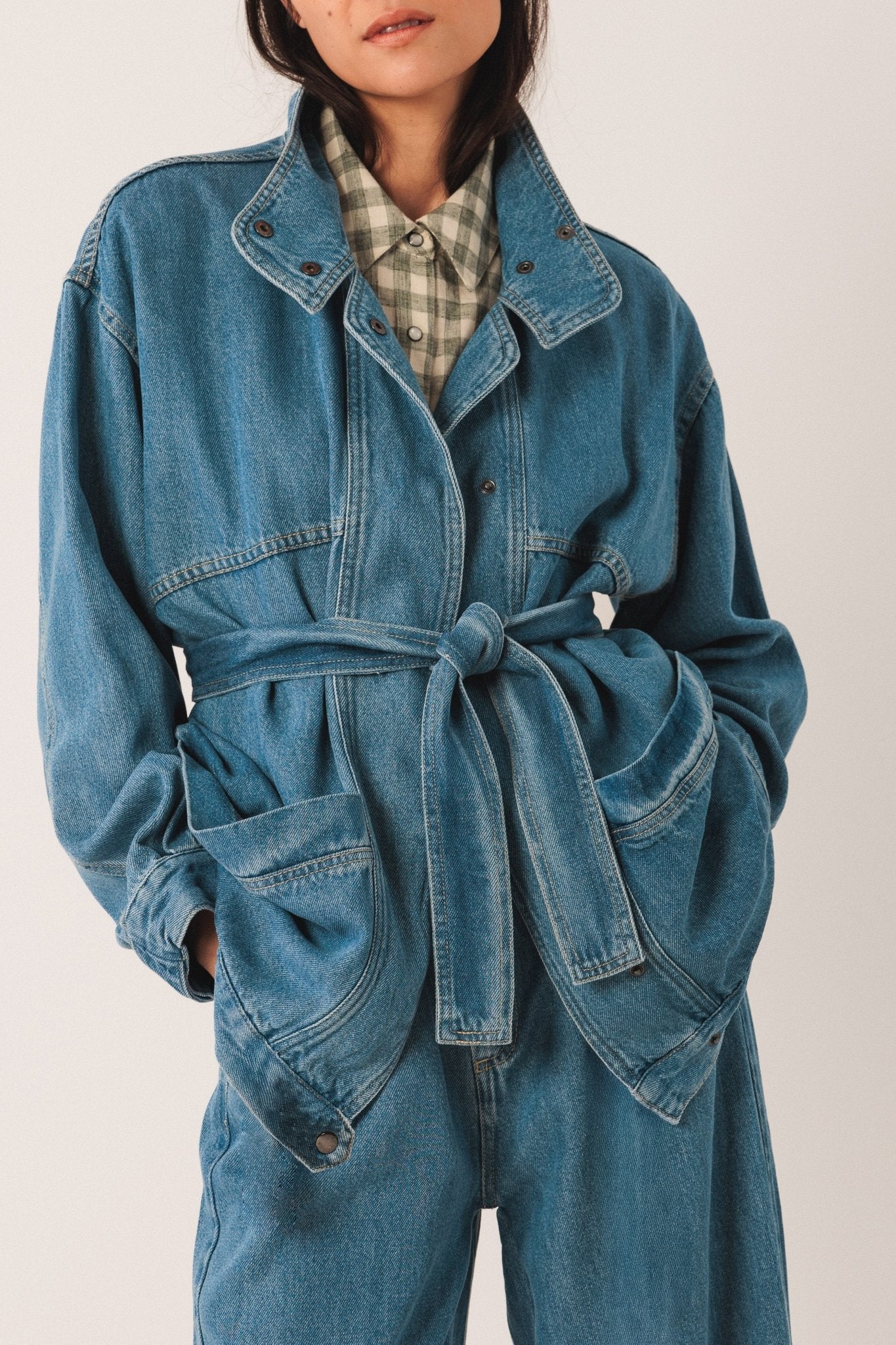 Shop Indi & Cold Denim Belted Jacket - Indi & Cold