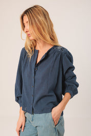 Shop Indi & Cold Embroidered Boxy Cotton Shirt - Indi & Cold