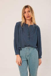 Shop Indi & Cold Embroidered Boxy Cotton Shirt - Indi & Cold