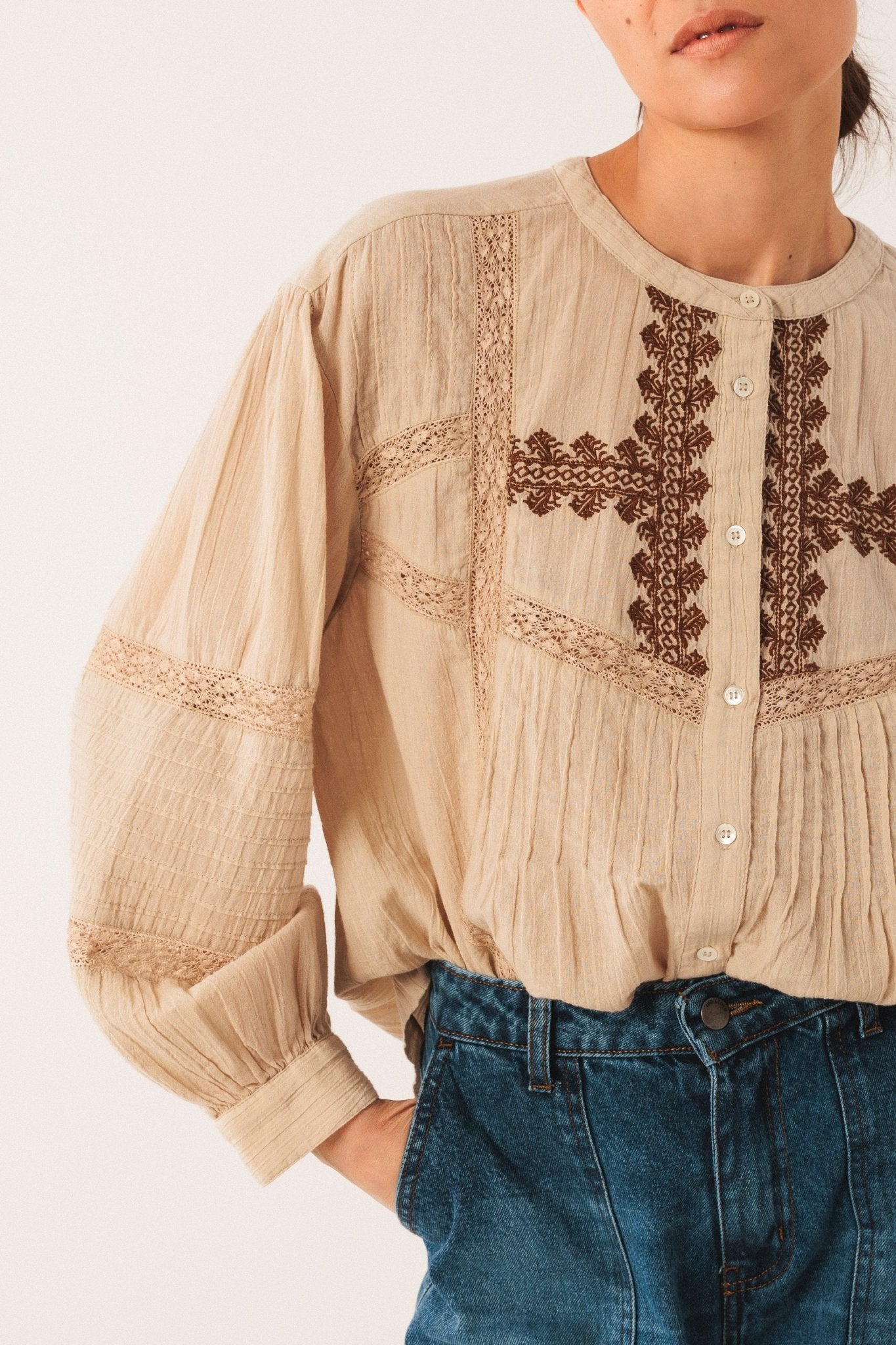 Shop Indi & Cold Ethnic Embroidered Shirt - Indi & Cold