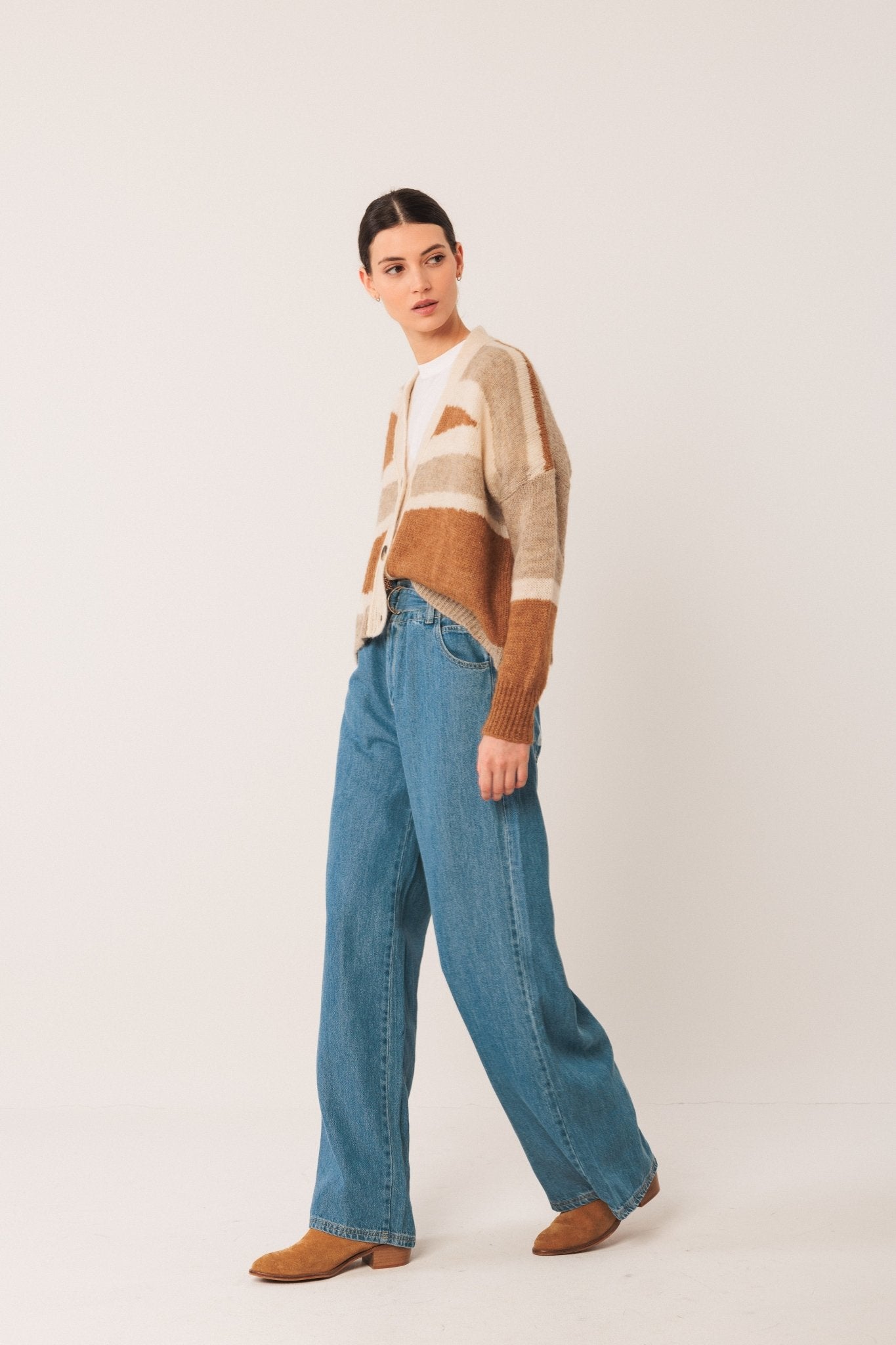 Shop Indi & Cold Intarsia Alpaca Cadigan Jacket - Indi & Cold