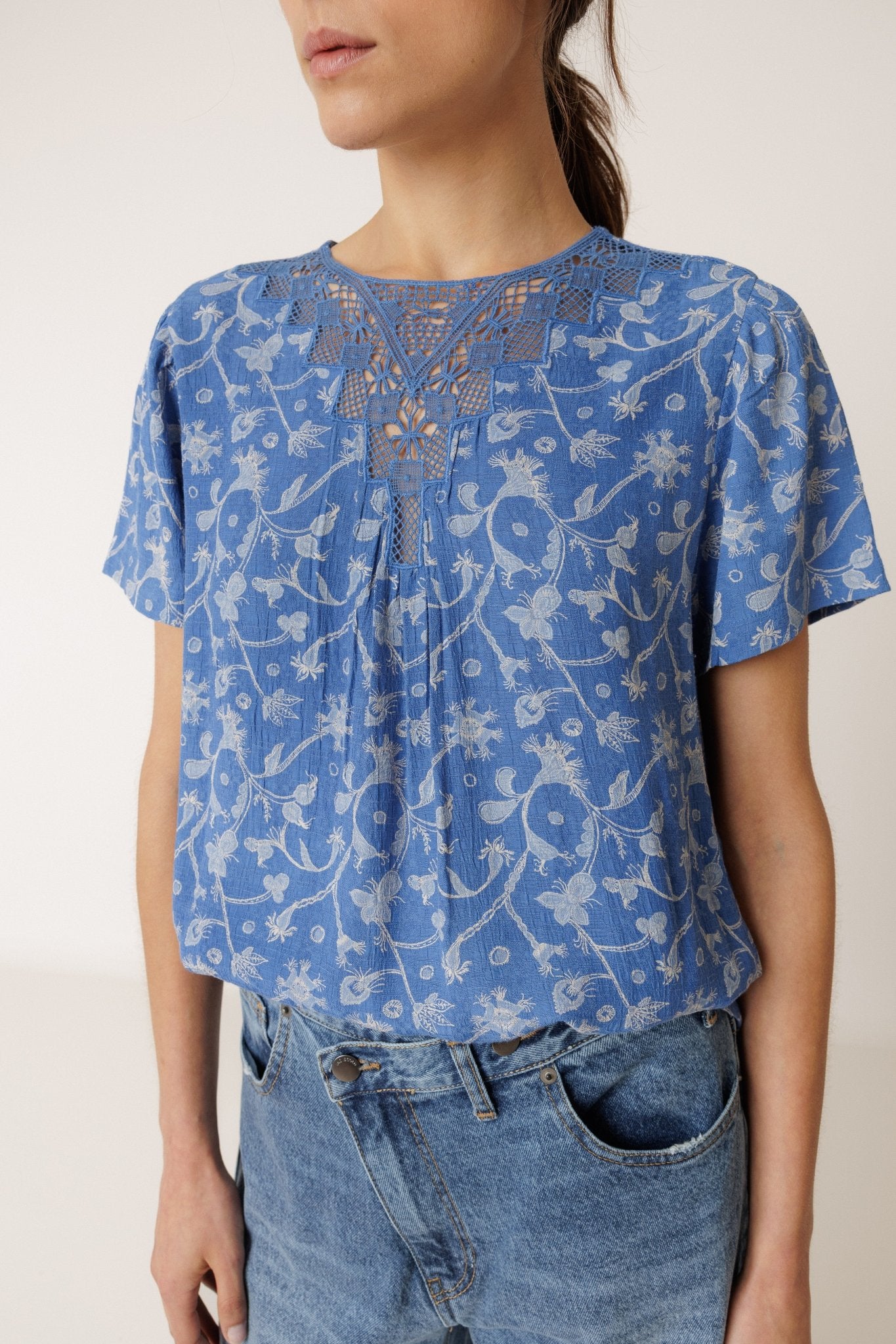 Shop Indi & Cold Lace Blouse British Blue - Indi & Cold