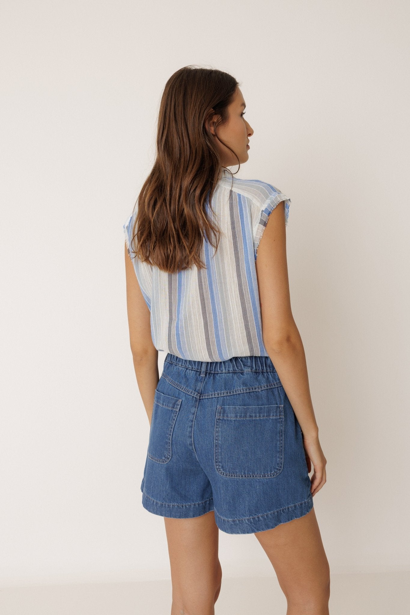 Shop Indi & Cold Lore Cotton Stripe Shirt Blue - Indi & Cold