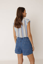 Shop Indi & Cold Lore Cotton Stripe Shirt Blue - Indi & Cold