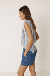 Shop Indi & Cold Lore Cotton Stripe Shirt Blue - Indi & Cold